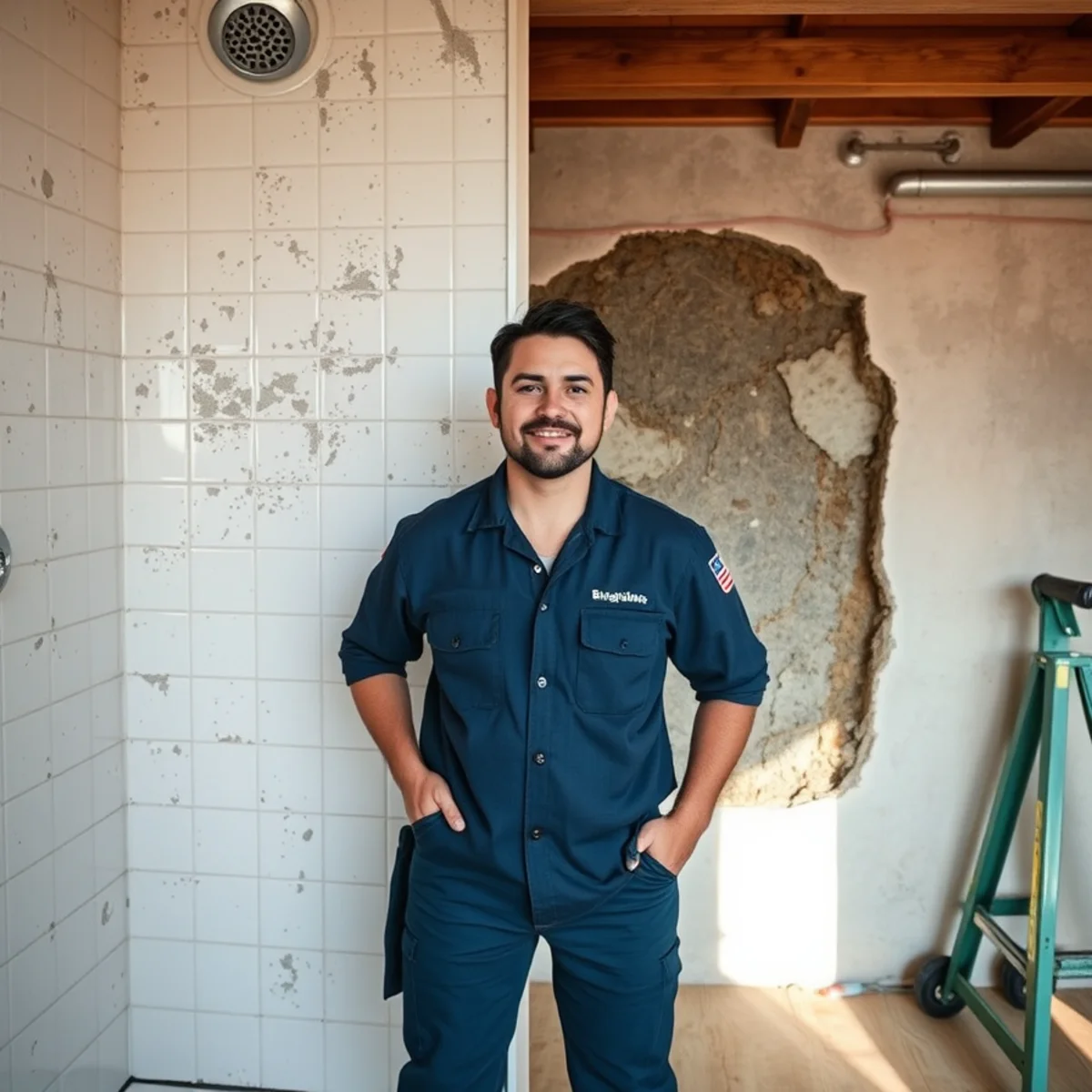 Comparison of surface mildew on a bathroom wall and mold growth on drywall
