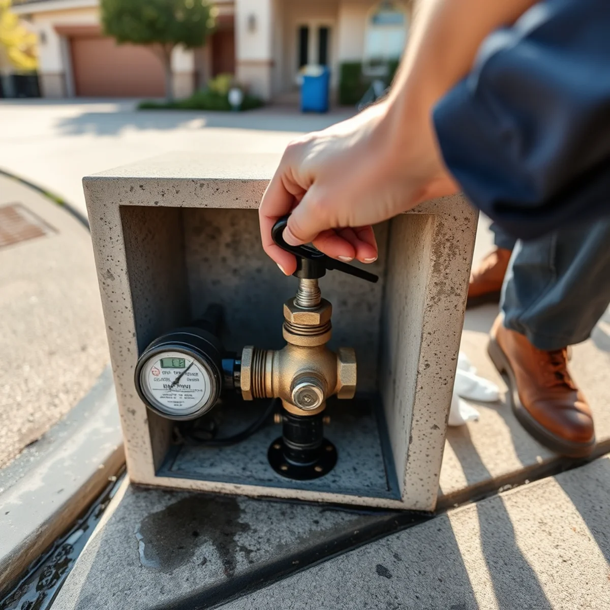 Turning off the main water valve at the kerb during a burst pipe emergency