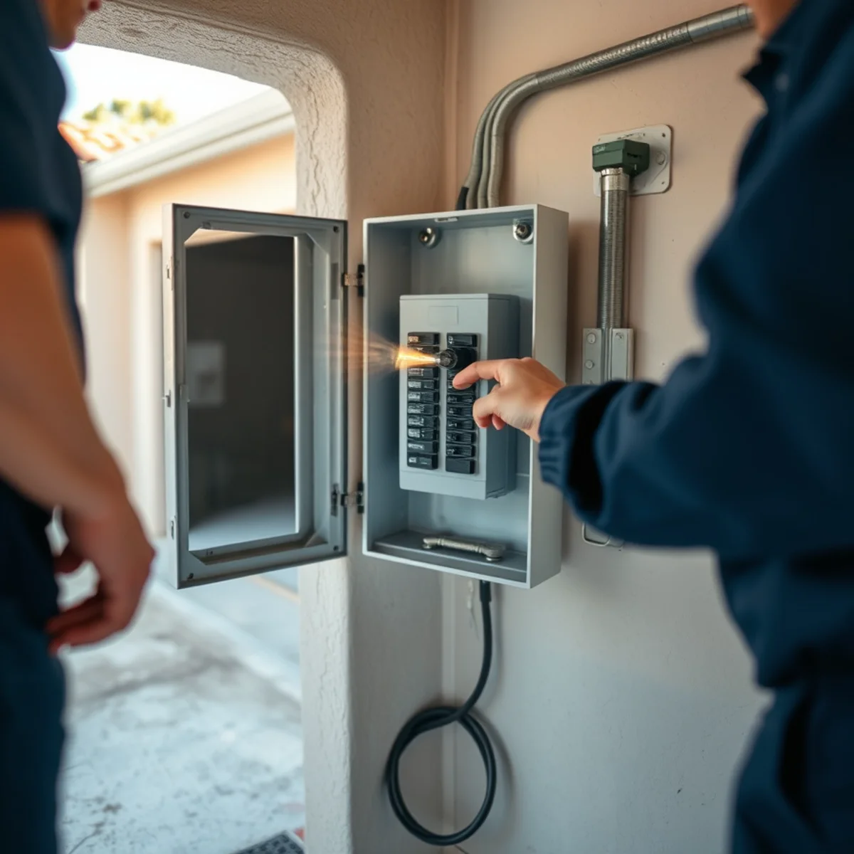 Switching off a breaker before entering a flooded room in an Irvine home