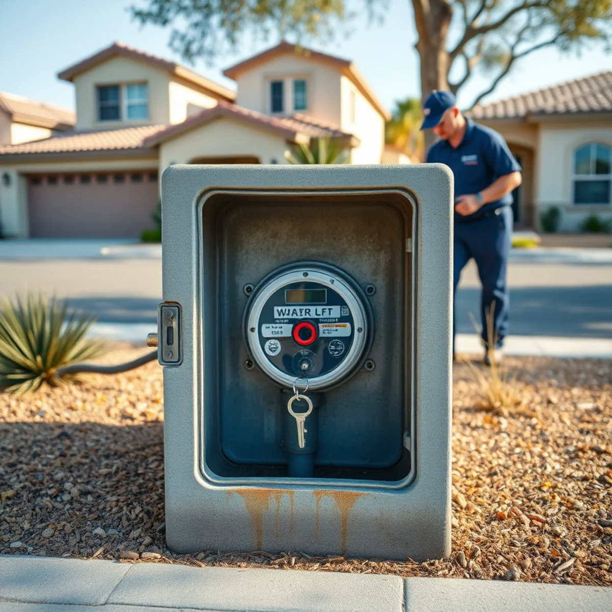 Curb meter box with the main water shut-off valve at an Irvine, CA home