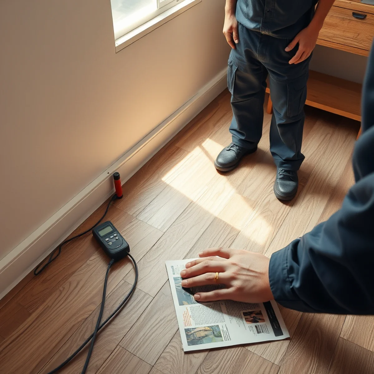 Damp and lifting flooring in a bedroom with no plumbing fixtures