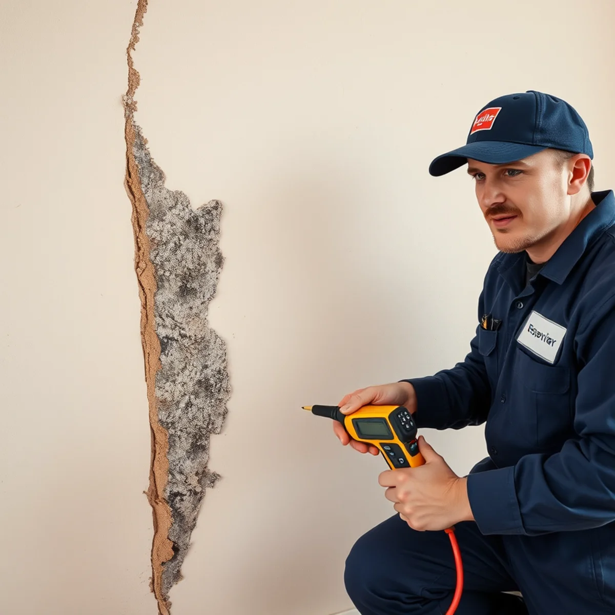 Early mold growth on the paper facing of wet drywall in an Orange County home