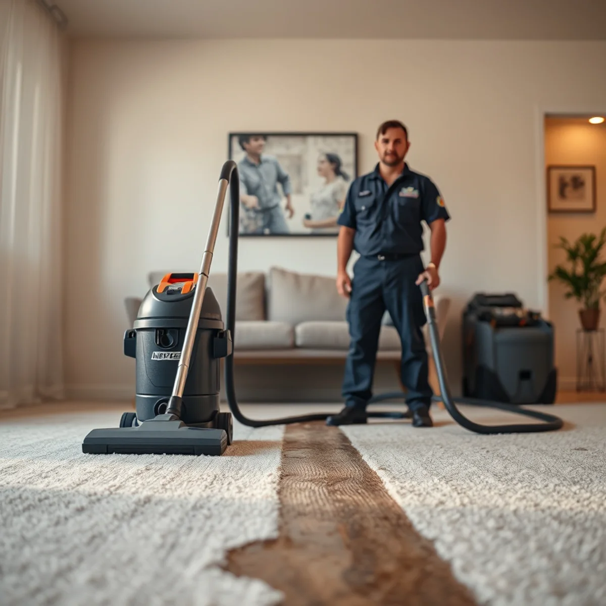 Weighted extraction head pulling water from carpet and pad in an Irvine, CA home