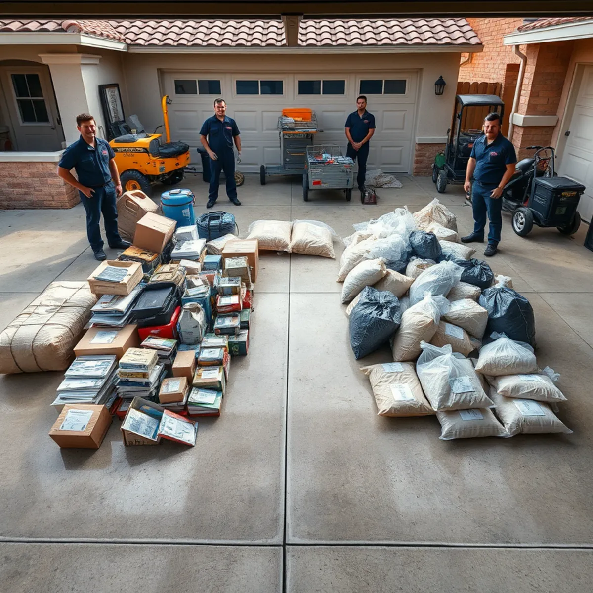 Sorting salvageable and unsalvageable contents after a storm flood in an Orange County home