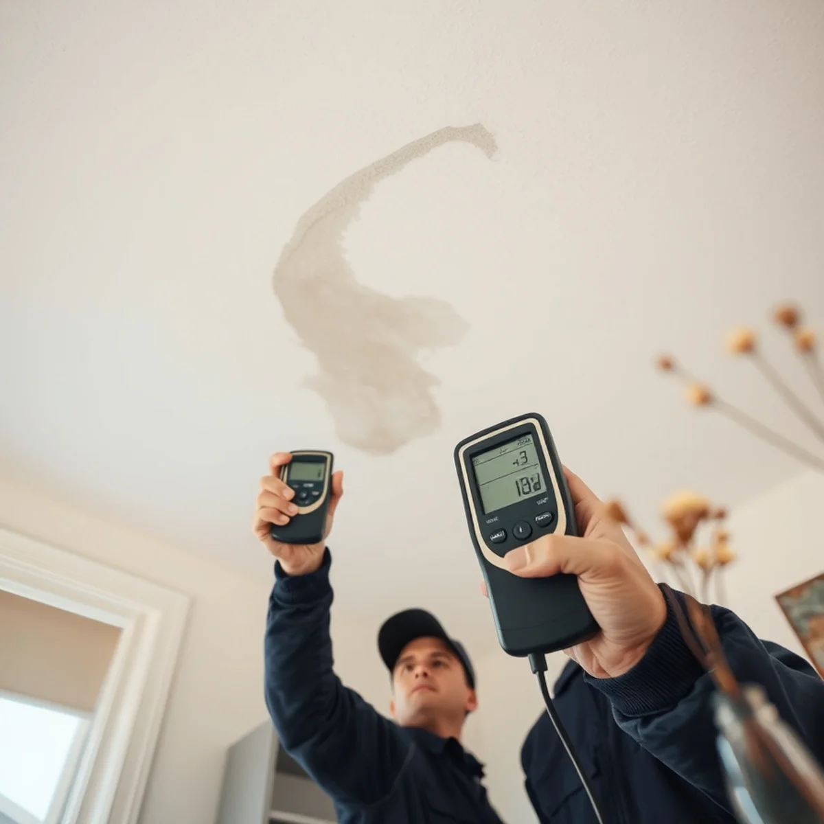 Tracing water spread from an upstairs laundry into the ceiling below