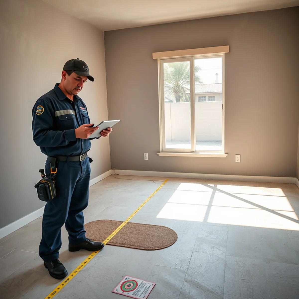 Restoration estimator documenting a water damaged room in an Irvine, CA home