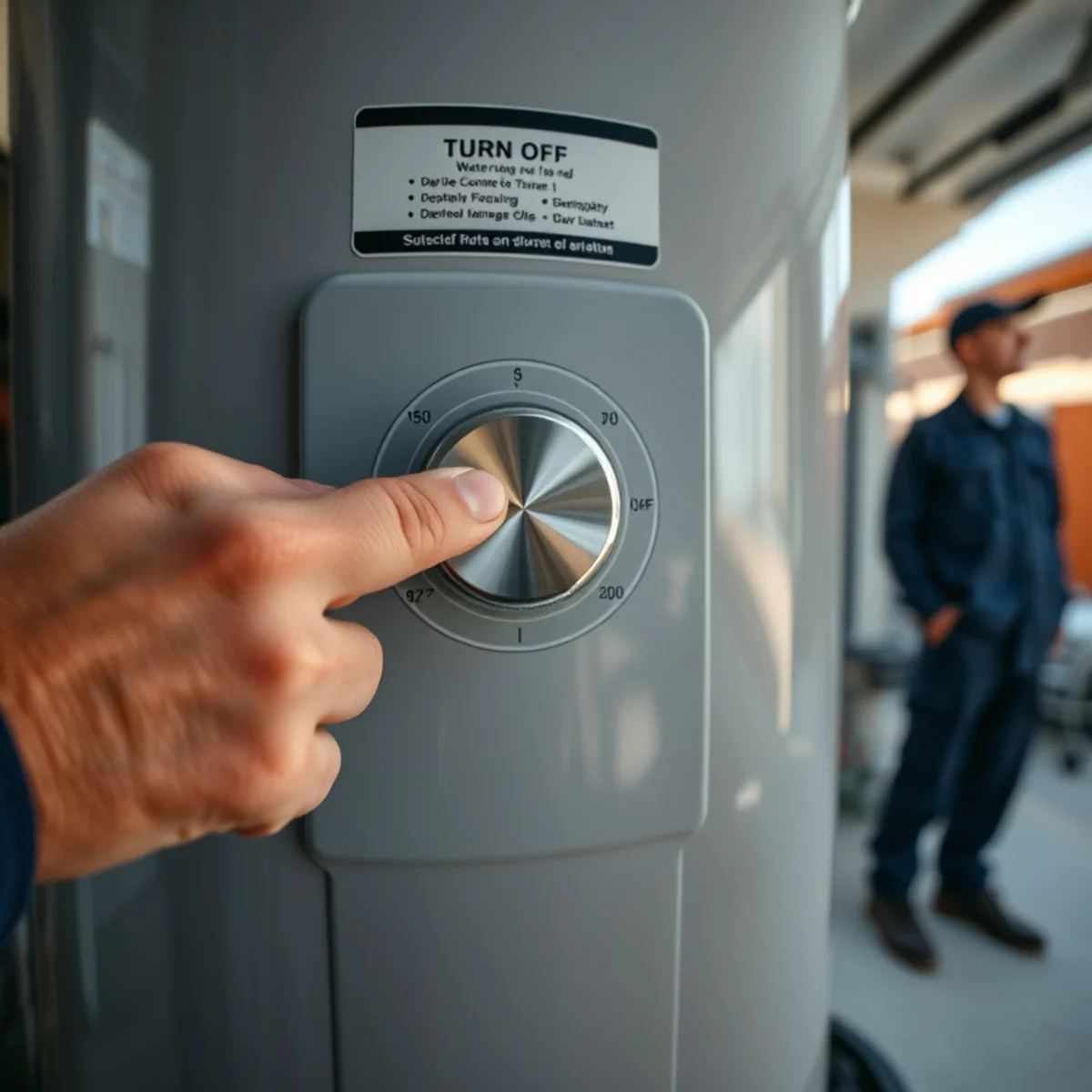 Turning a gas water heater control to off during a leak emergency