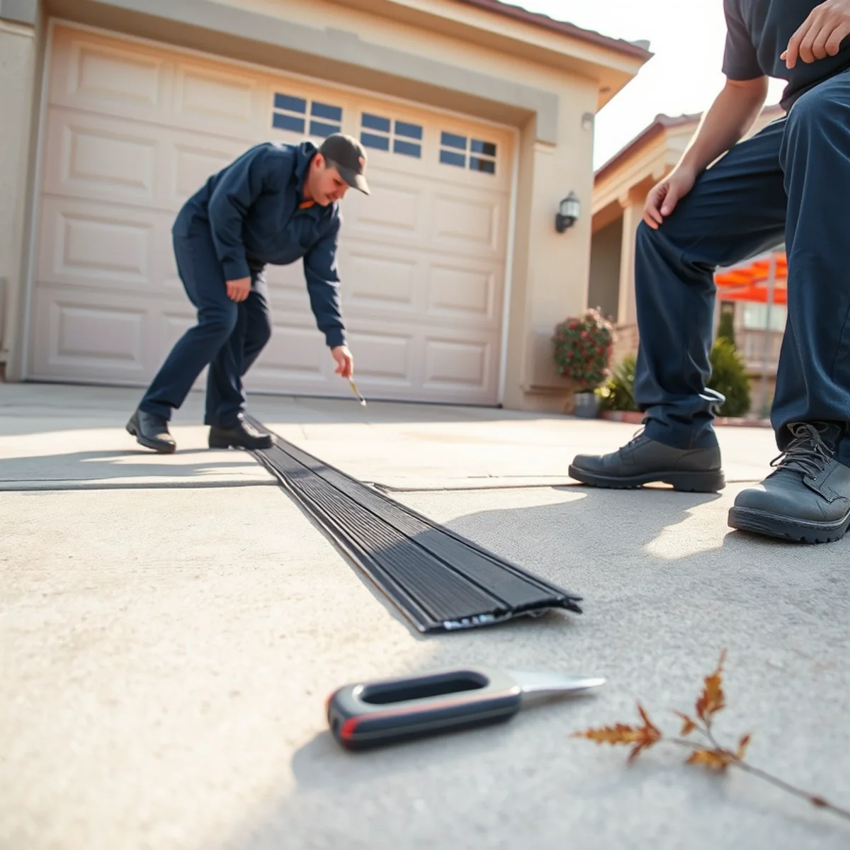 Fitting a threshold seal where a driveway slopes toward a garage door