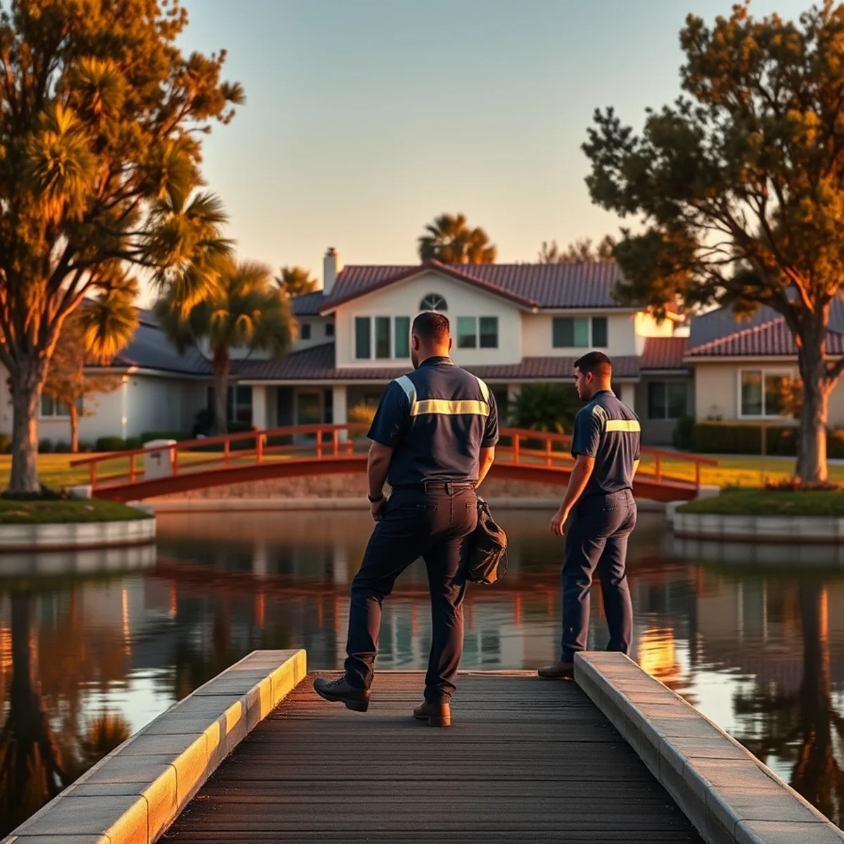 Woodbridge village lake and homes in Irvine, CA where 1970s copper plumbing is reaching failure age