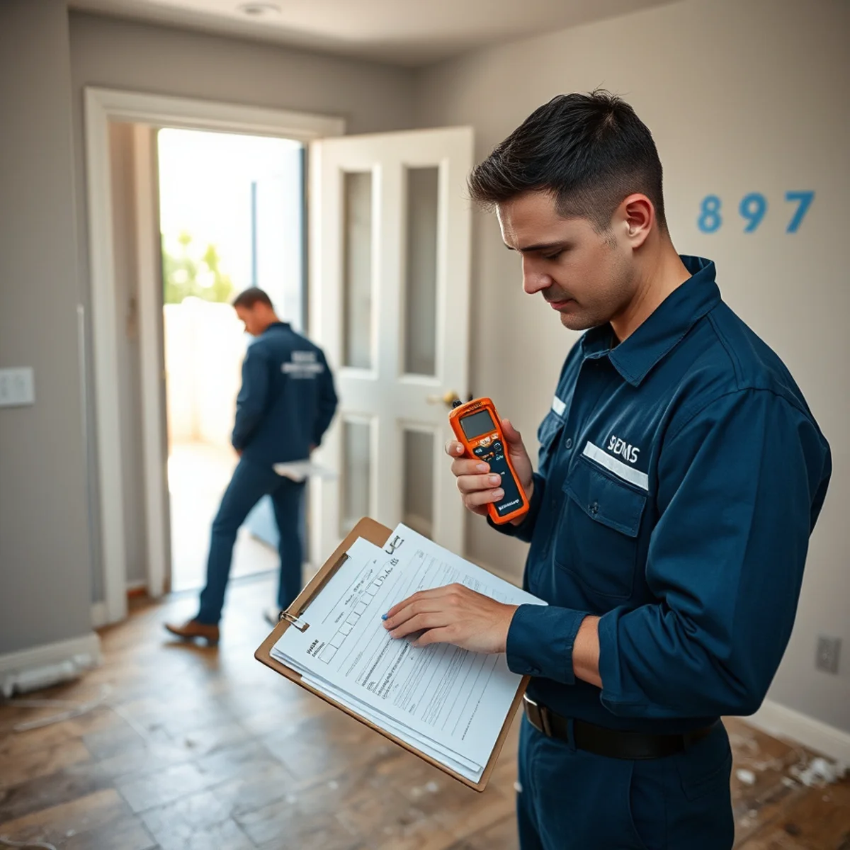 Restoration technician documenting a water damaged Irvine, CA home