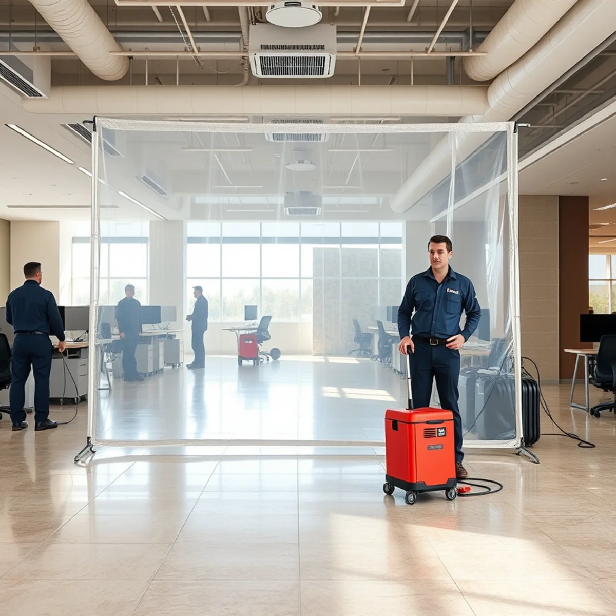 Containment zoning keeping part of an Irvine commercial space operating during drying