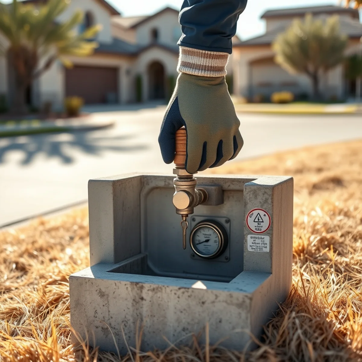 Shutting off the main water valve at the kerb during a water emergency in Irvine, CA