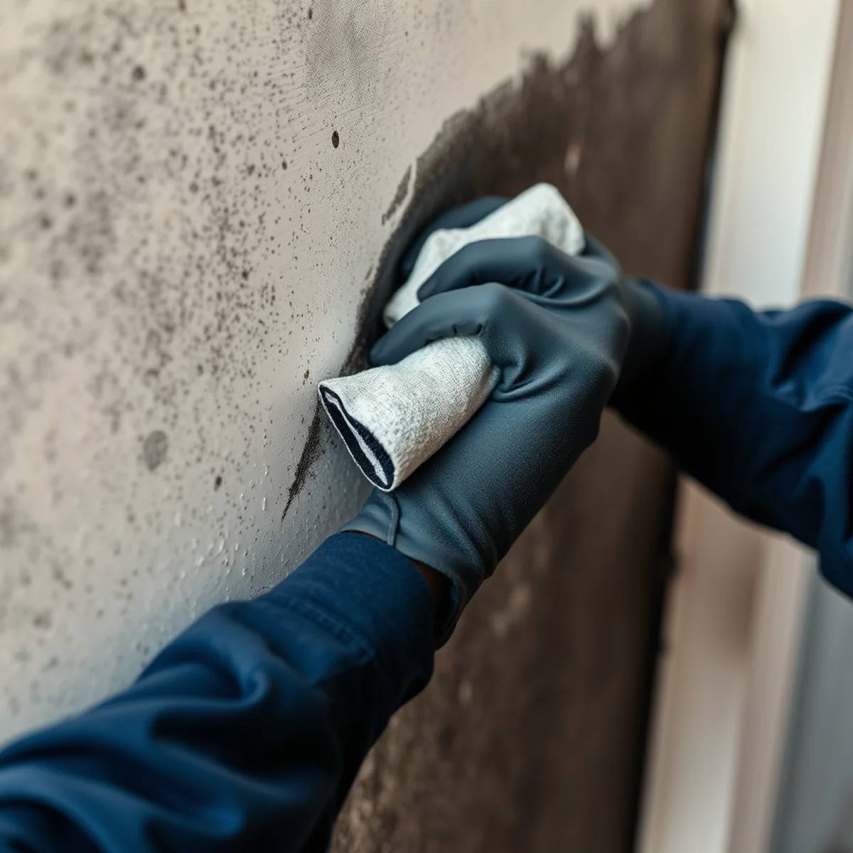 Cleaning soot residue from a wall after a house fire in Irvine, CA