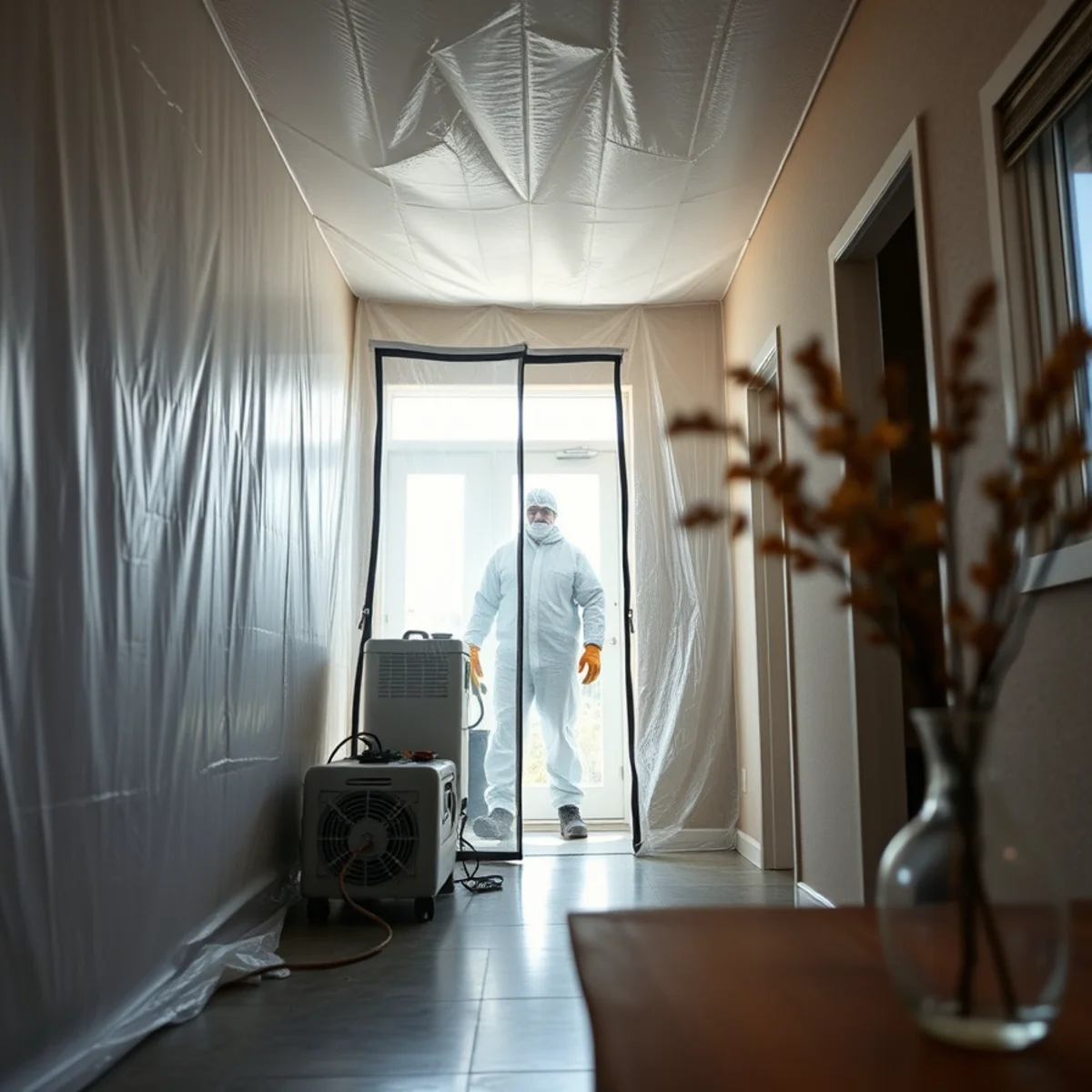 Containment and HEPA filtration during mold remediation in an Irvine, CA home