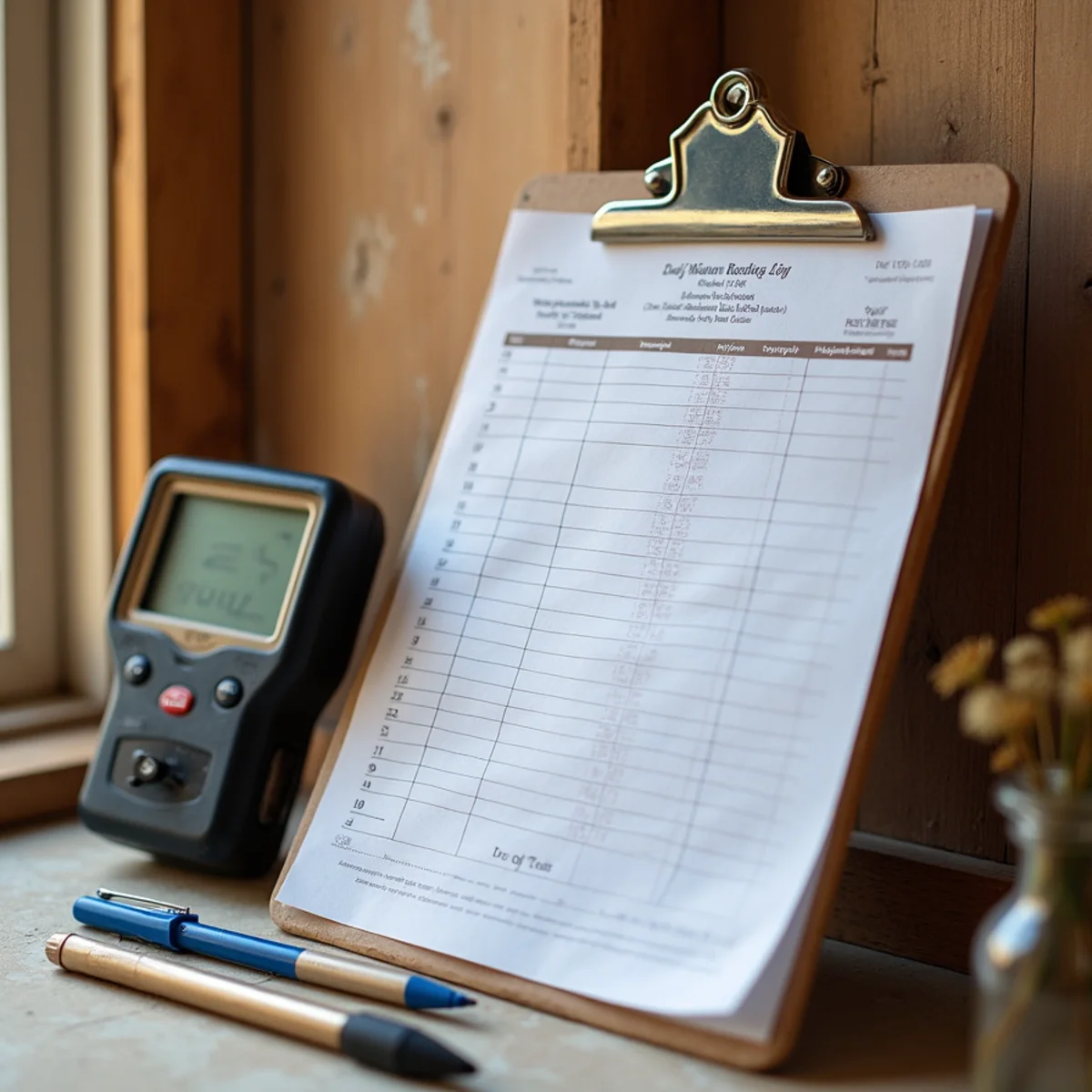 Daily moisture log recording a water damage dry-down for an insurance file in Irvine, CA