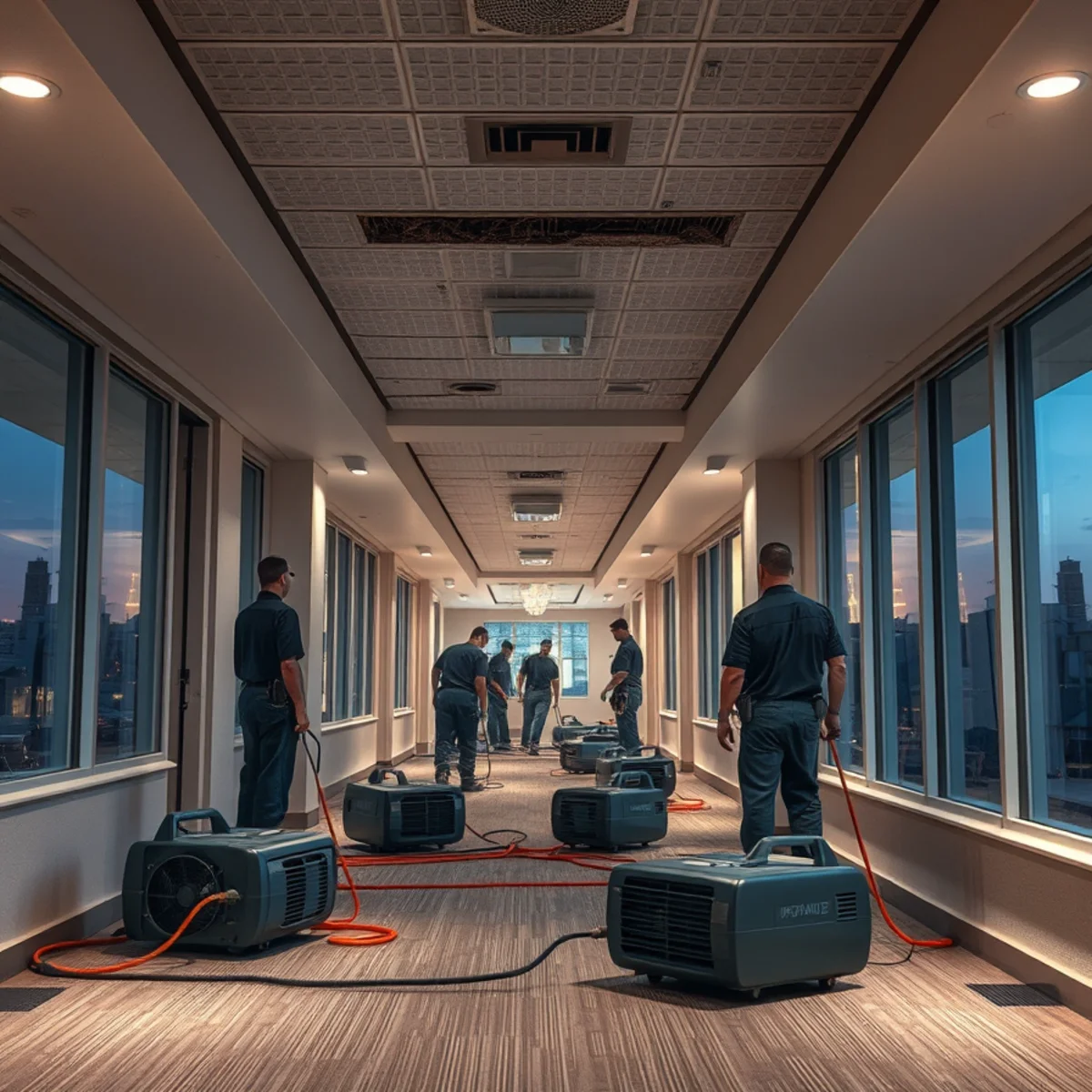 Multi-floor commercial water damage response in the Irvine Business Complex, CA