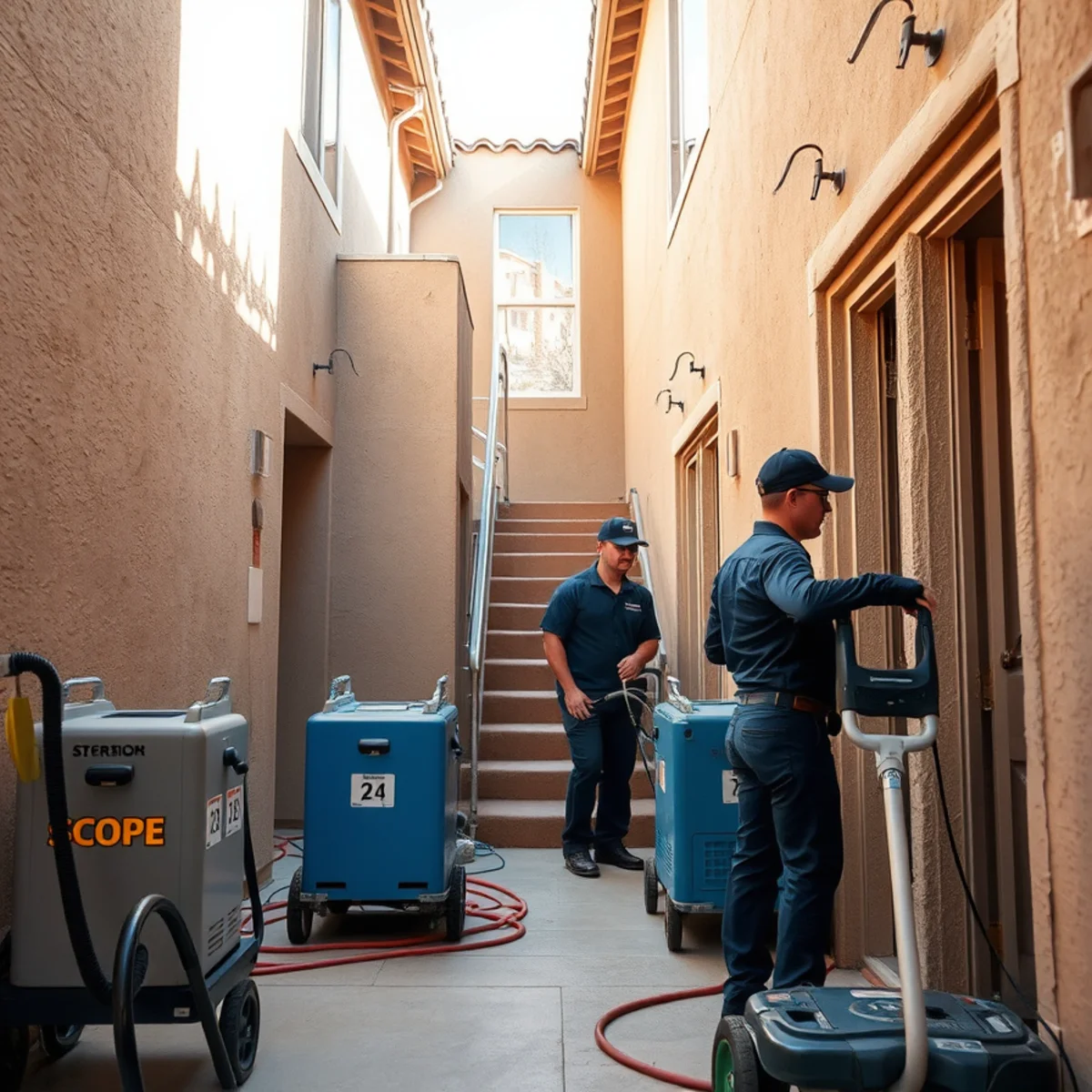 Multi-unit drying setup at a Northpark Square townhome in Irvine, CA