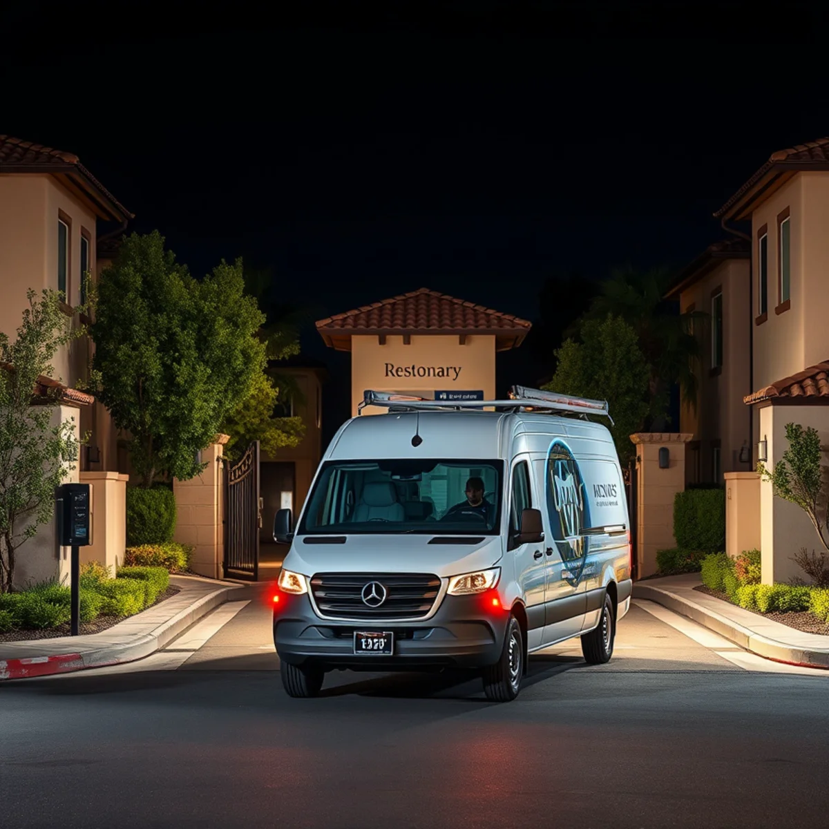 Emergency water damage crew arriving at a gated Northpark community in Irvine, CA