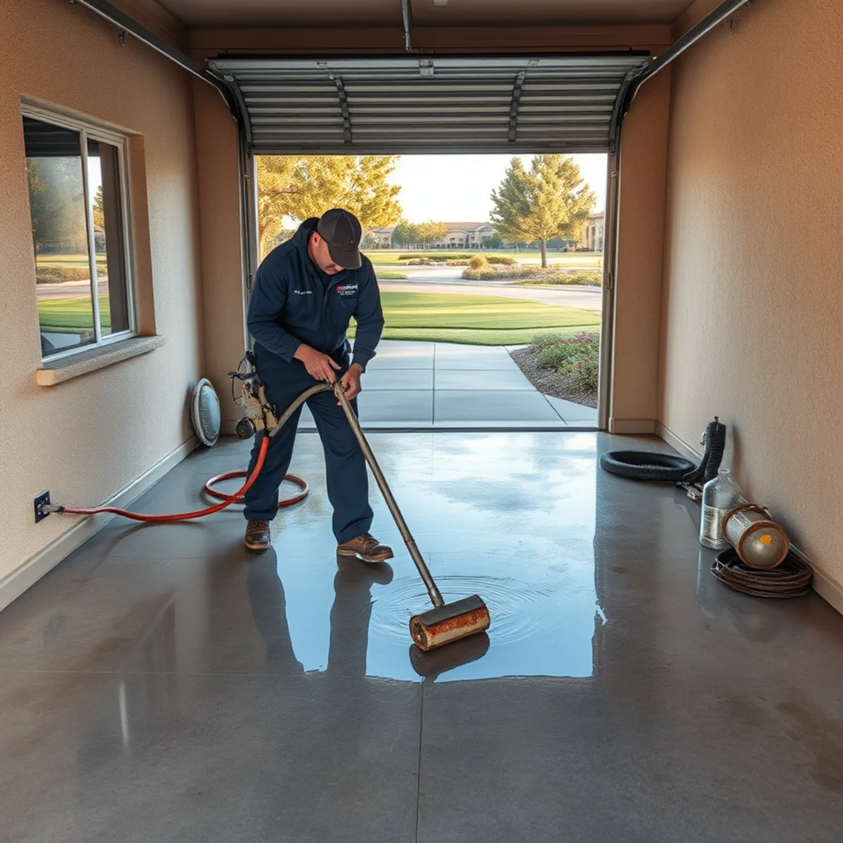 Water heater flood cleanup in an Oak Creek garage in Irvine, CA