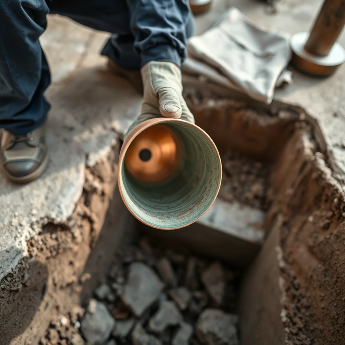 Corroded 1970s copper supply line removed from beneath a Woodbridge, Irvine slab
