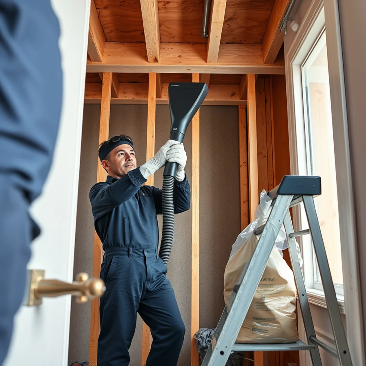 HEPA vacuuming and cleaning exposed framing during mould remediation in Irvine, CA