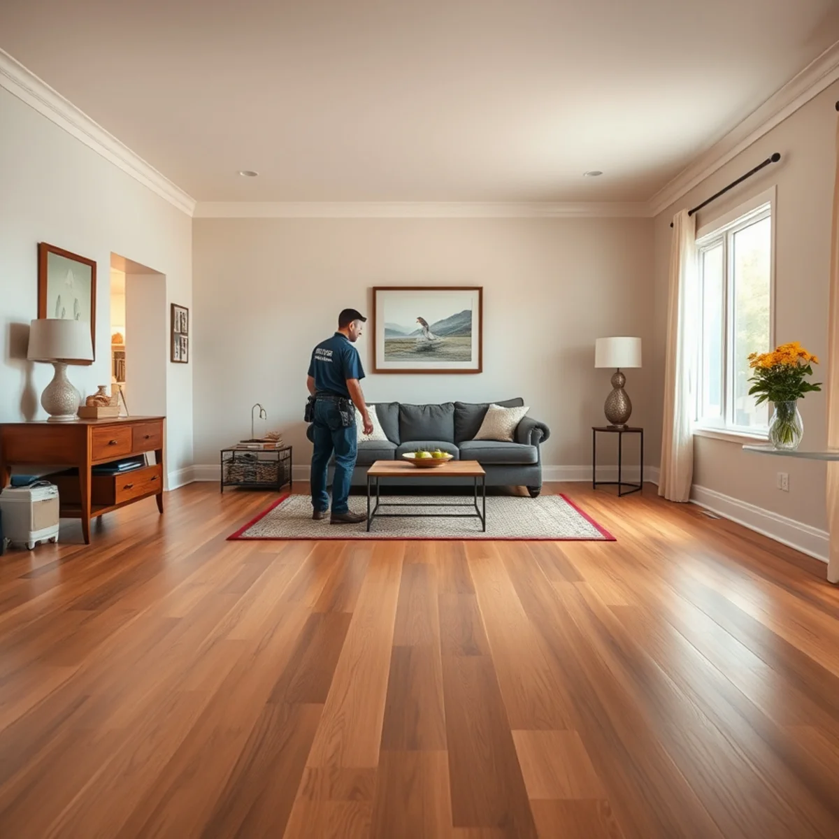 The same Irvine, CA living room after complete water damage restoration