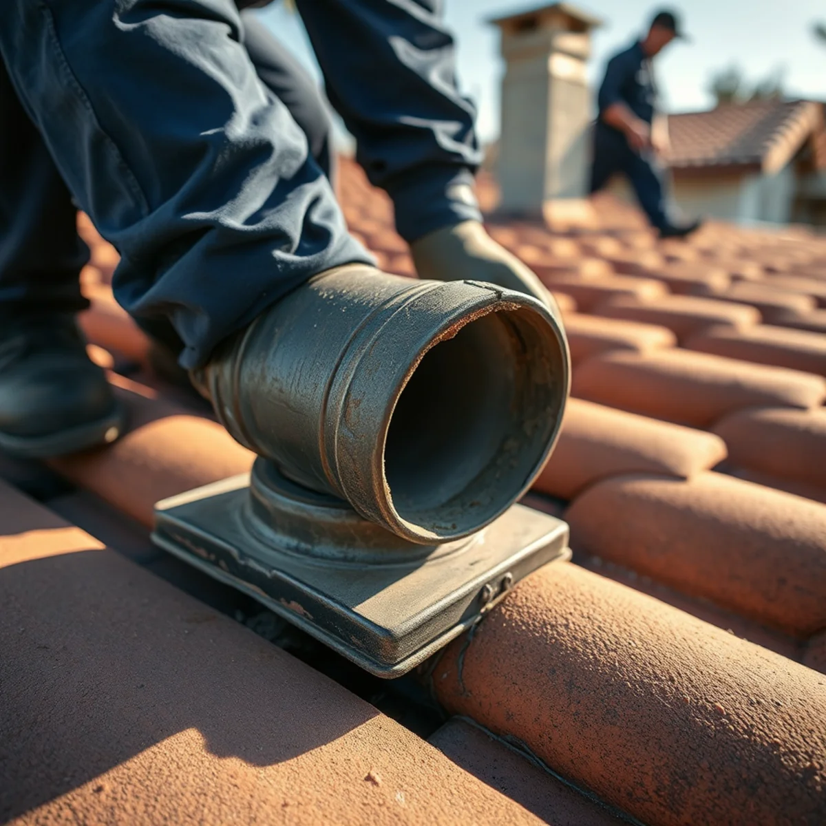 Cracked rubber pipe boot on a Southern California tile roof causing a leak in Irvine, CA