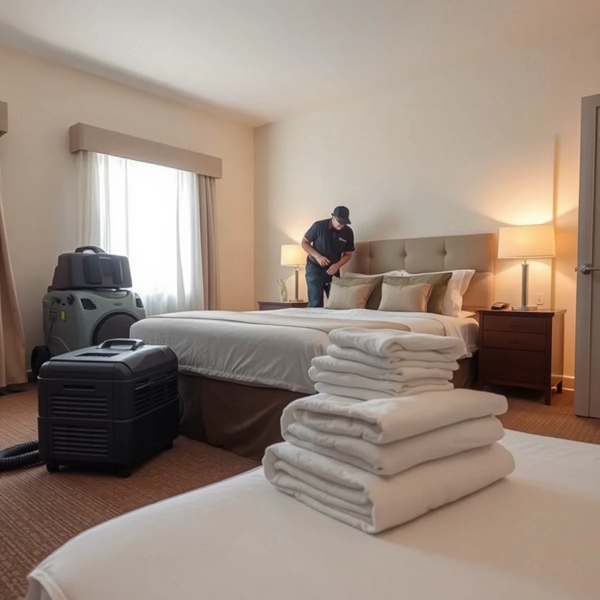 Staged batch return of hotel rooms after water damage in Buena Park, CA