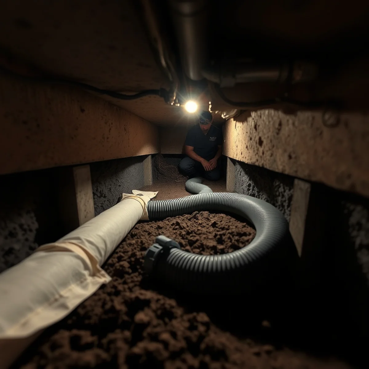 Ducted drying equipment running under a raised foundation home in Costa Mesa, CA