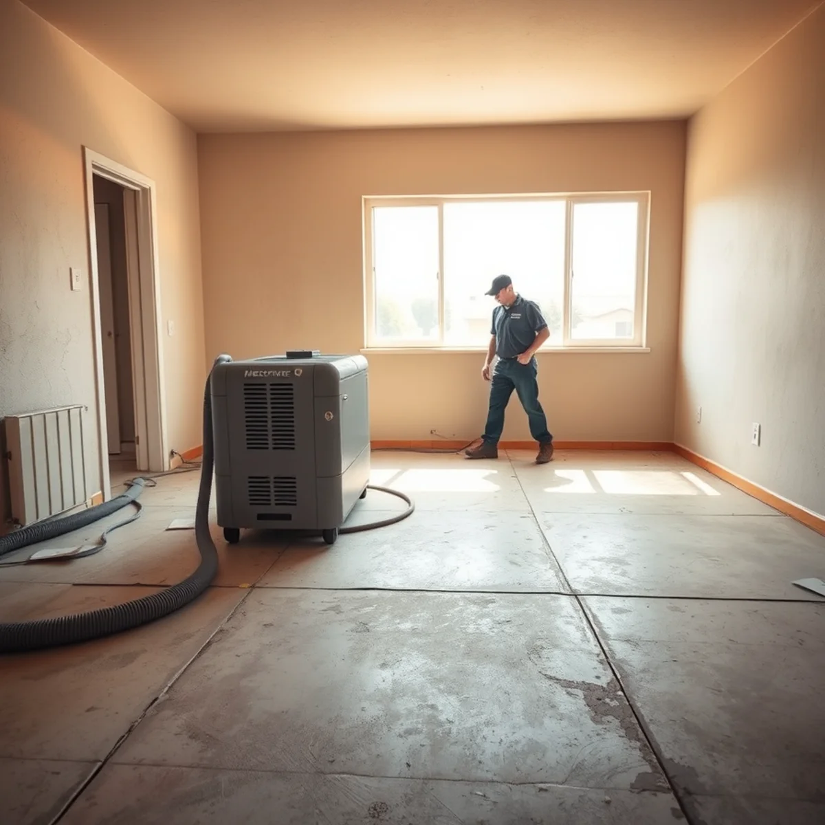 Desiccant dehumidifier drying a concrete slab in a Fountain Valley, CA home