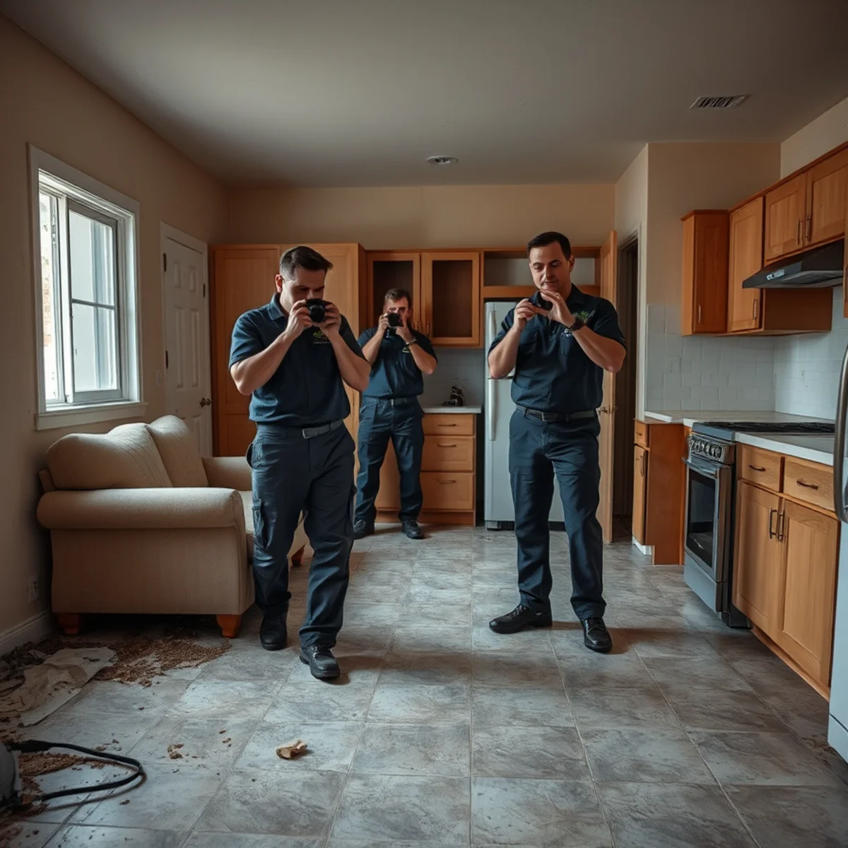 Water damage assessment in a Fullerton, CA rental property kitchen
