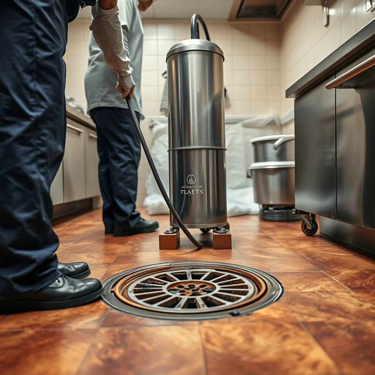 Category 3 cleanup after a grease-blocked waste line backup in a Garden Grove, CA restaurant kitchen