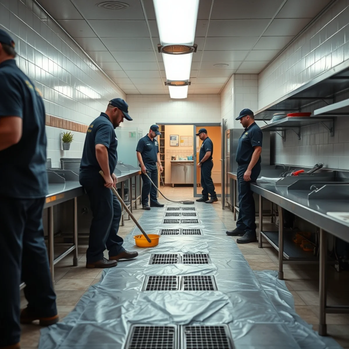 Overnight sewage cleanup in a Garden Grove, CA restaurant kitchen