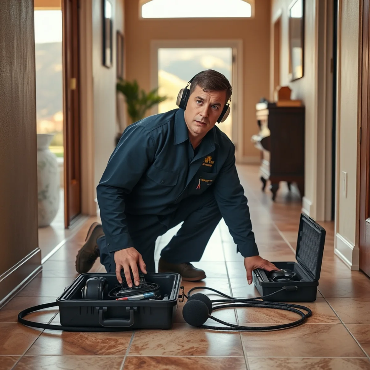 Slab leak detection underway at a Mission Viejo, CA home