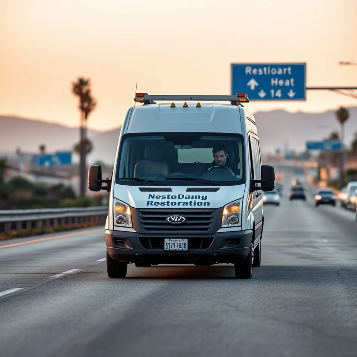 Water damage restoration truck serving Orange County, CA neighborhoods