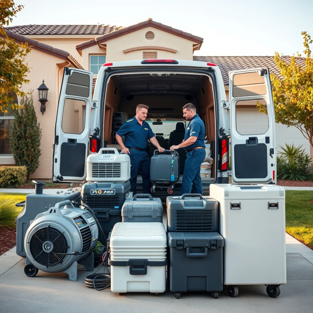 Restoration equipment and crew serving homes across Irvine, CA