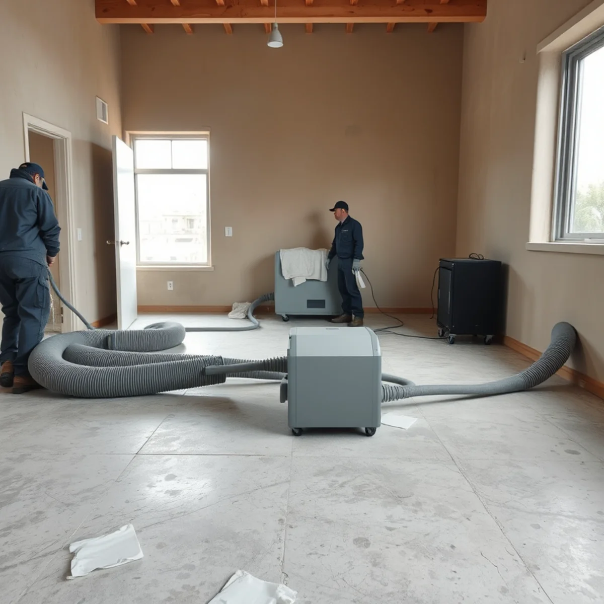 Desiccant dehumidifier drying a concrete slab after a slab leak in an Irvine, CA home