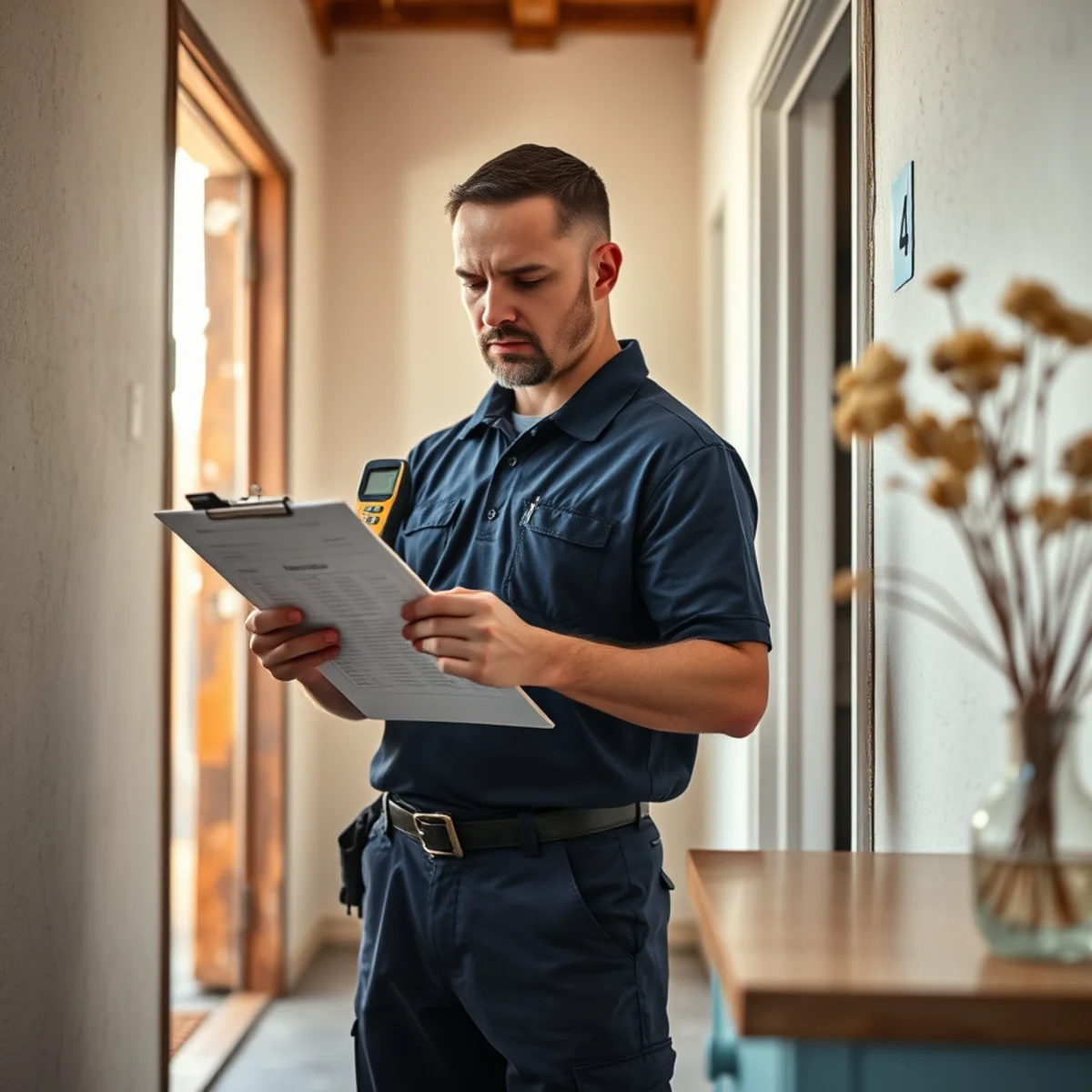 Restoration project manager documenting moisture readings for an insurance claim in Irvine, CA