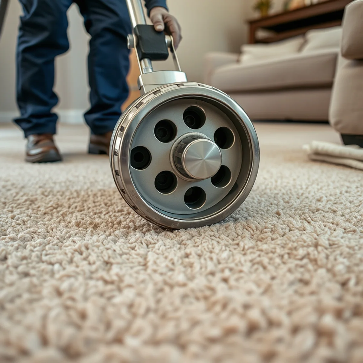 Weighted extraction head pulling water from carpet and pad in an Irvine, CA home