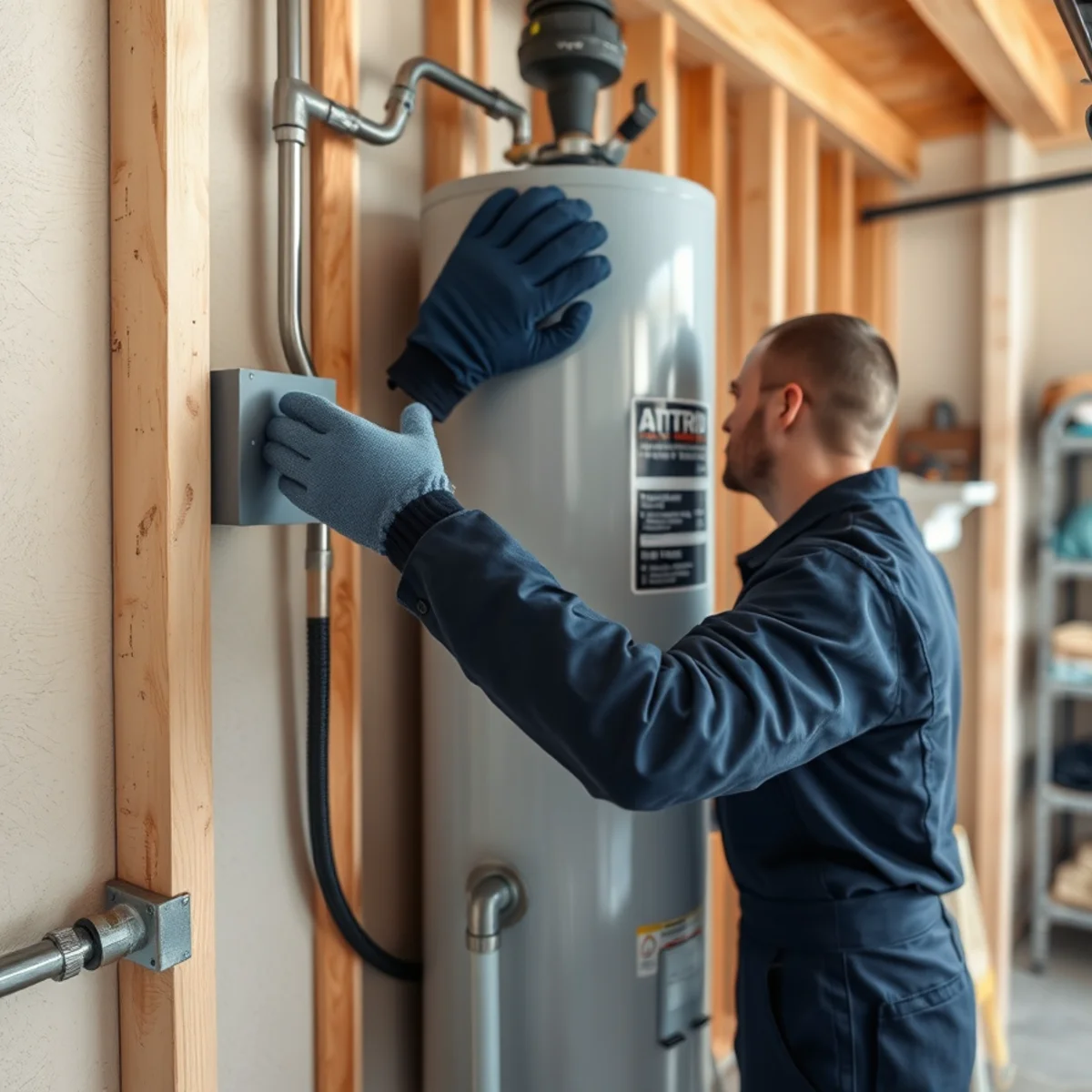 Checking seismic strapping on a garage water heater in Irvine, CA